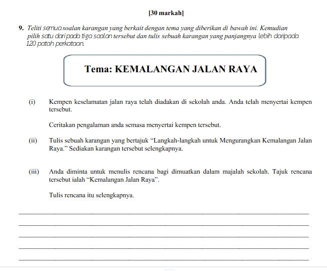 Contoh Soalan Karangan Tingkatan 1
