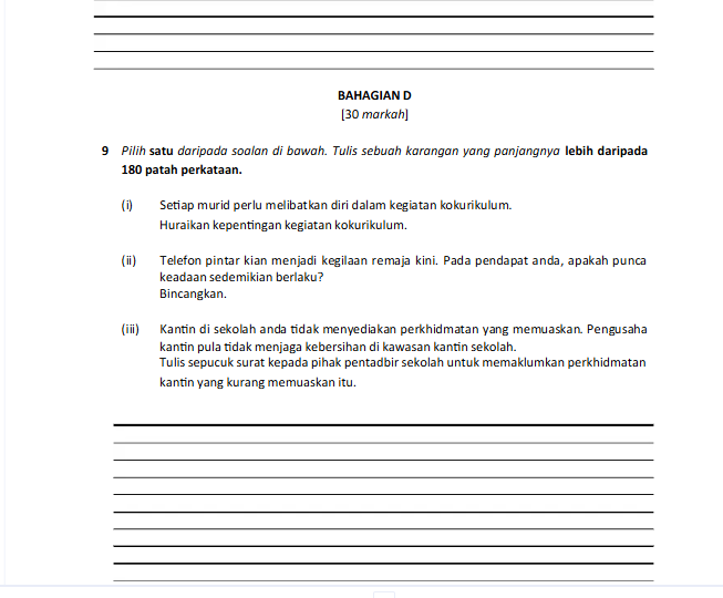 Contoh Soalan Karangan Tingkatan 2