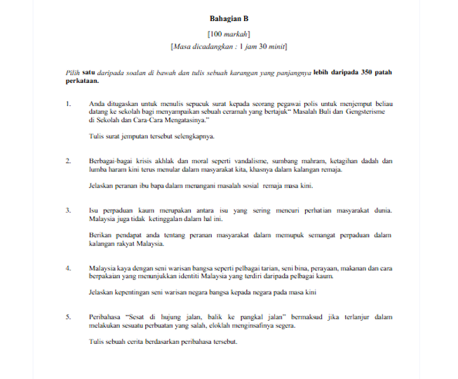 Contoh Soalan Karangan Tingkatan 4